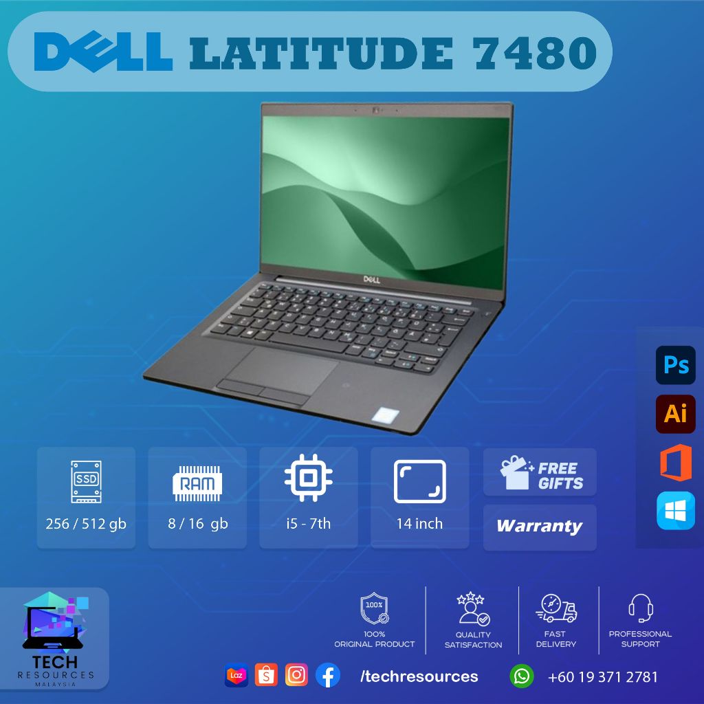 Dell Latitude 7480 | i5-7th Gen | 8GB-16GB RAM | 256GB-512GB SSD | 14" Display Size | Premium Laptop