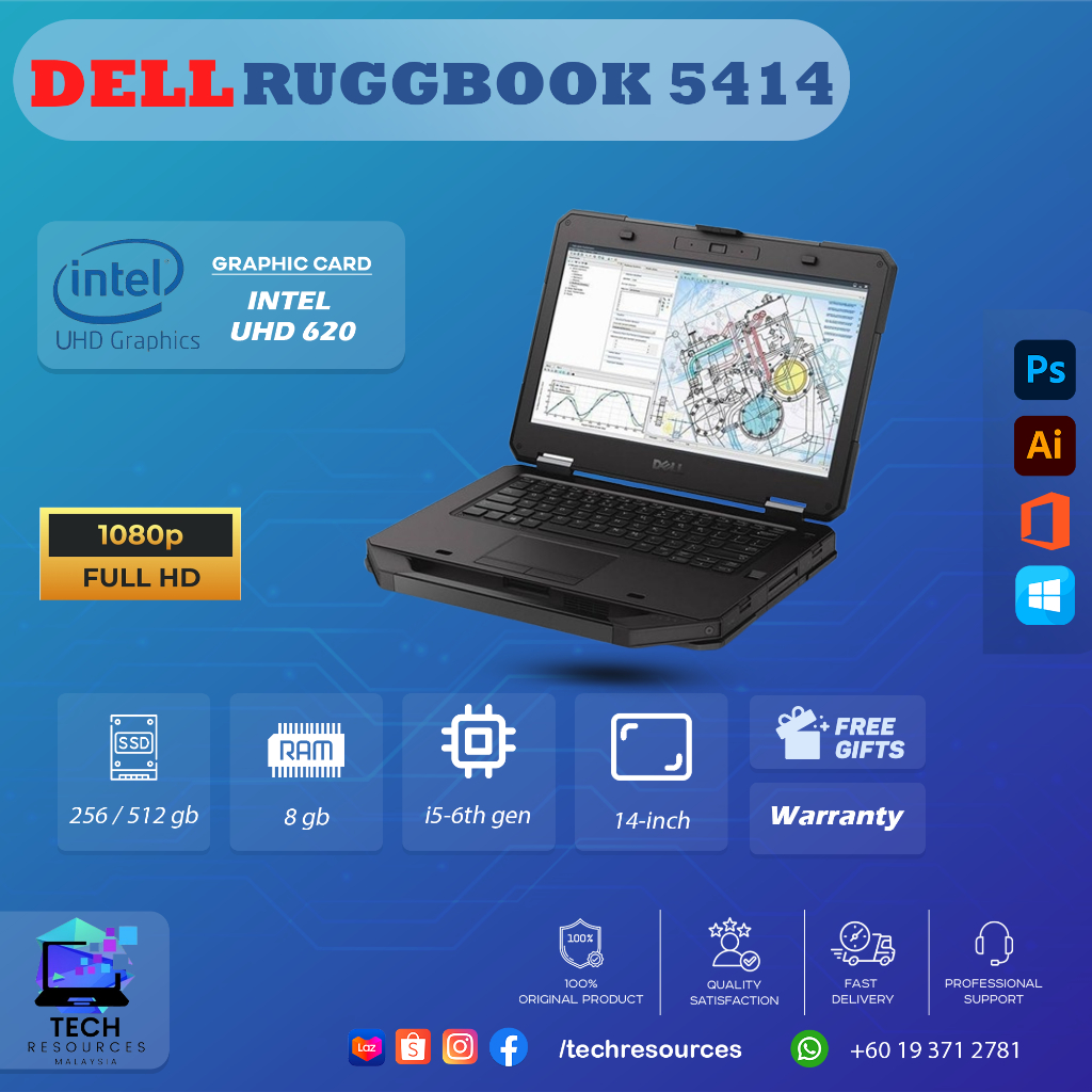 Dell Rugged 5414 | Military Grade Workstation | 14.1โ Touch | Core i5-6th Gen | 32 GB Ram | 512 GB SSD | Intel UHD 620