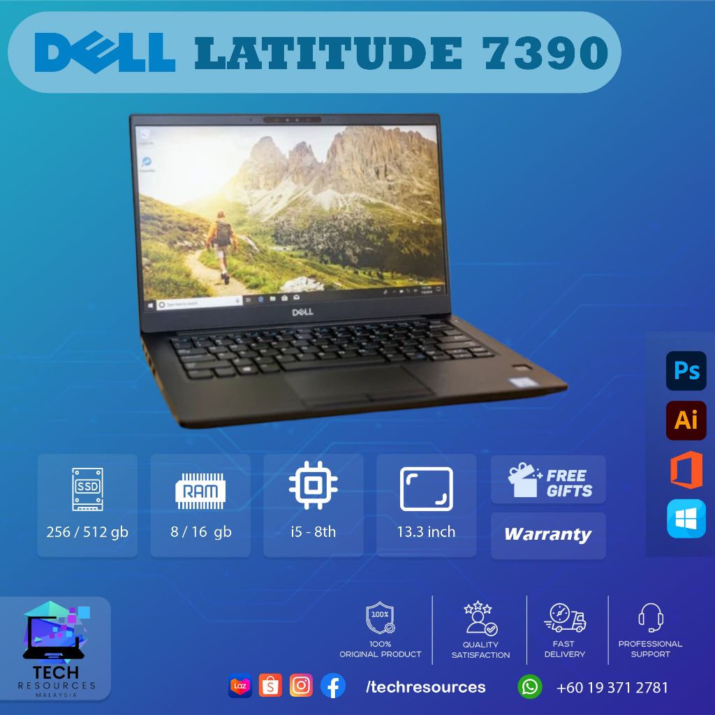 Dell Latitude 7390 13,3 1920 x 1080 Full HD Intel Core i5 1 To SSD Disque dur 16 Go Windows 11 Pro Webcam Ordinateur portable (reconditionné